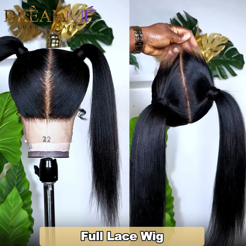 Light Yaki Human Hair Wigs Full Lace Wig Yaki Straight 360 Lace Frontal Wig Natural Black 13x4 Front For Women