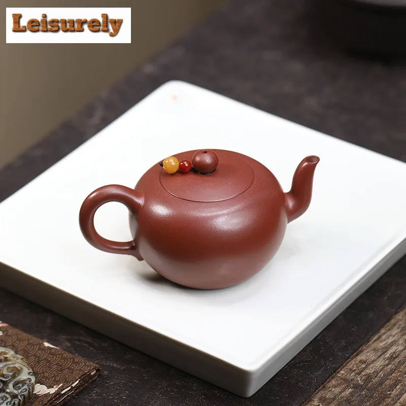 140ml High-end Yixing Purple Clay Teapots Handmade Ballpoint Pot Raw Ore Red Leather Dragon Mud Kettle Zisha Tea Set Drinkware
