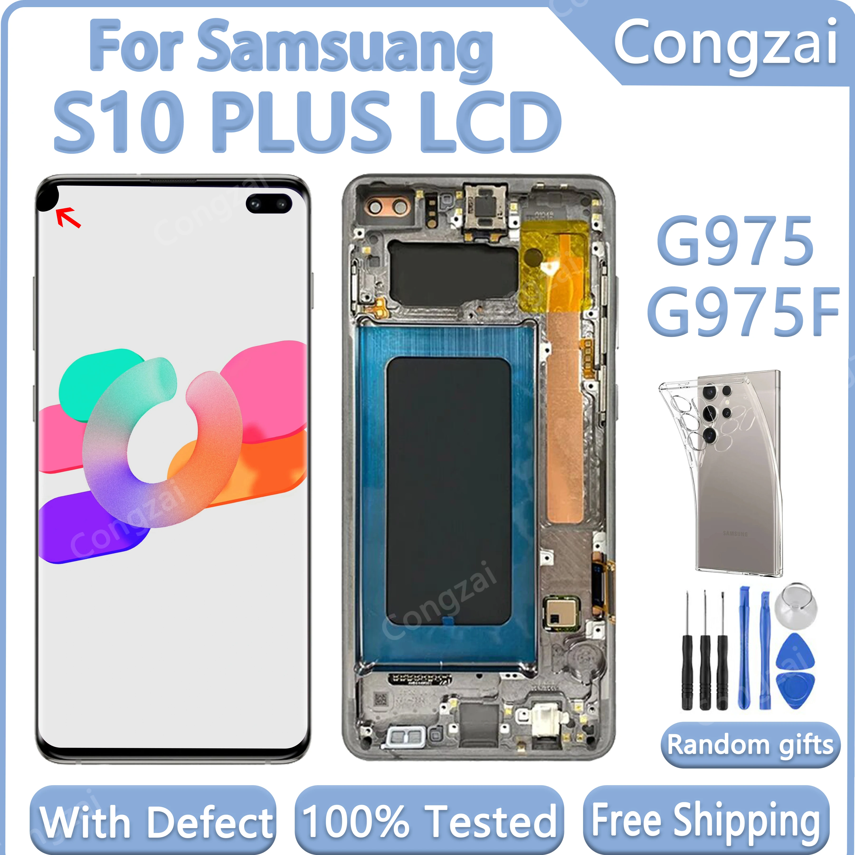 

100% тест для Samsung Galaxy S10 Plus ЖК-дисплей сенсорный экран дигитайзер в сборе S10 Plus G975 G975f G975u дисплей с дефектом