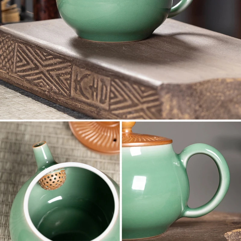 Handmade Knife Jumping Longquan Celadon Tea Set Complete Set Creative Tea Ceremony Set Teapot and Tea Cup Set Teaset Collection