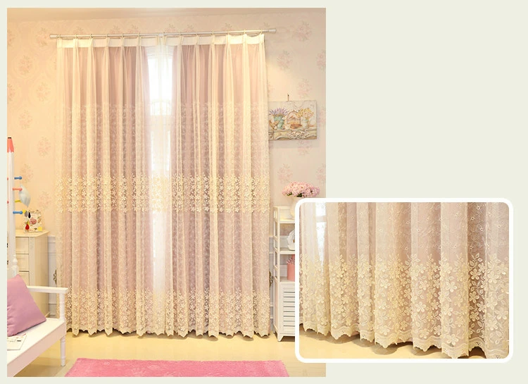 Korean Pastoral European Tulle Shading Floor Curtains for Living Dining Room Bedroom Windows Door Kitchen Embroidered Partition