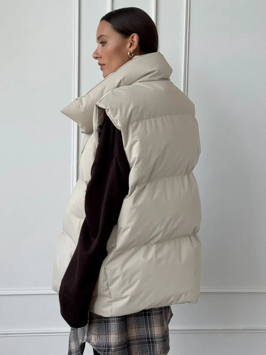 Casual Loose Sleeveless Jackets Parkas Female Winter New Streetwear Outwear For Women Lapel Tank Top Patchwork Coat