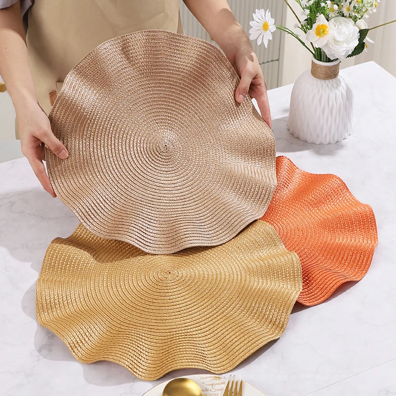 Round Braided Placemats Set Of 2 Place Mats Corrugated Edge For Dining Tables Woven Washable Non-Slip Table Mats 15 Inch 1