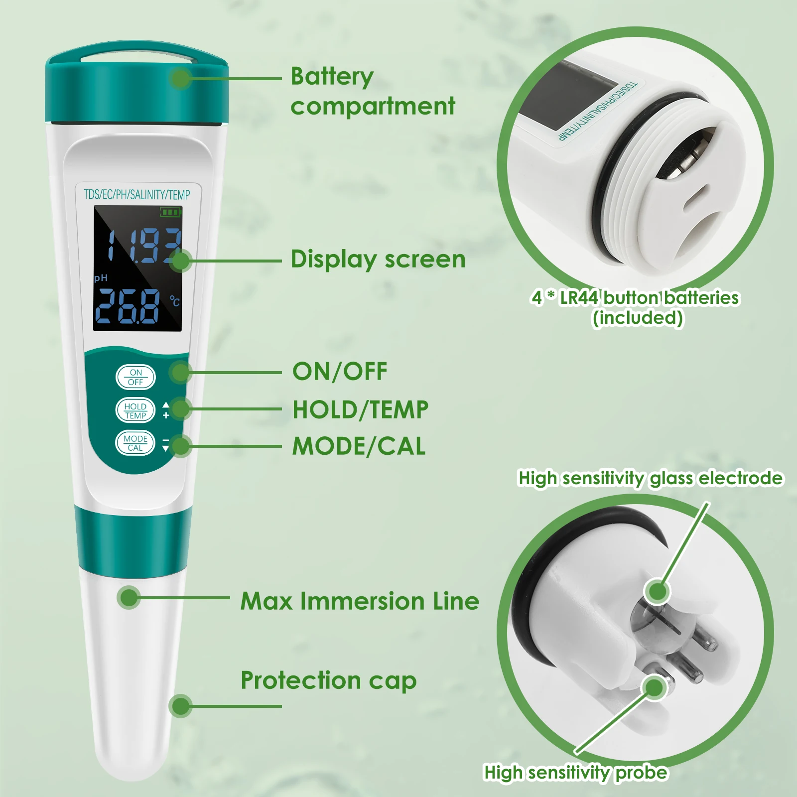 Plastic Digital Water Tester for Pool Aquarium Hydroponics