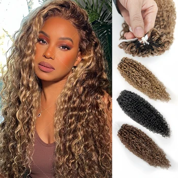 Feather Crochet Human Hair 4/27 Highlight Pixie Curl Bulk Hair Extensions Lightweight Small Spirals Curly Crochet Hair For Braid 1