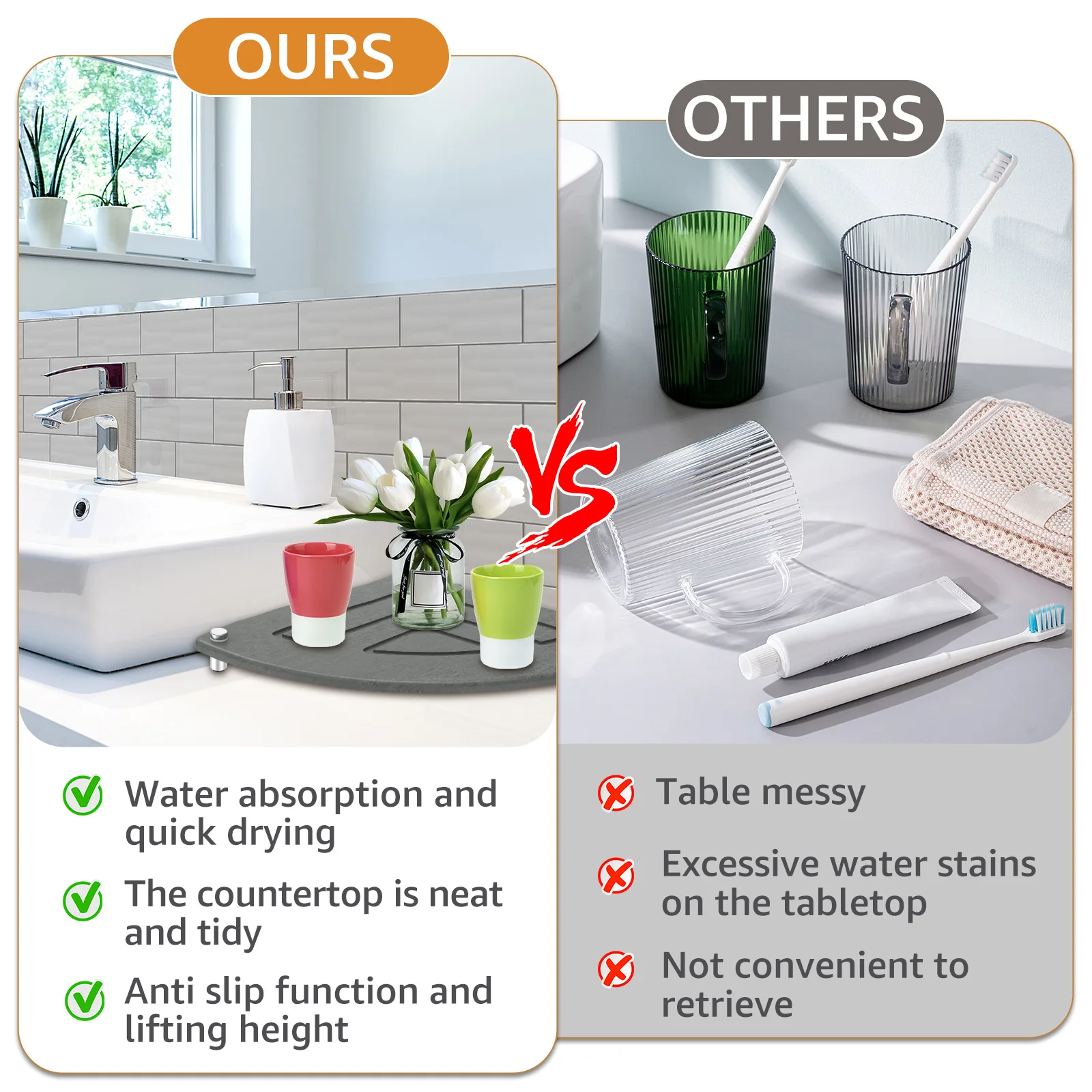 Strong Absorbent Diatomite Sink Tray Sink Caddy Organizer Instant Dry Sink Organizer Reusable Diatomite Bathroom Storage Holder 4