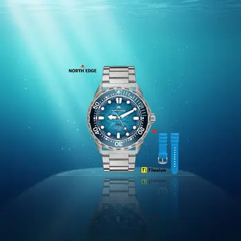 NORTH EDGE TRITON-TI Titanium Stainless Solar-Powered Diving Watch Luxury Quartz Watches For Men 300M Waterproof 180+ Day Power