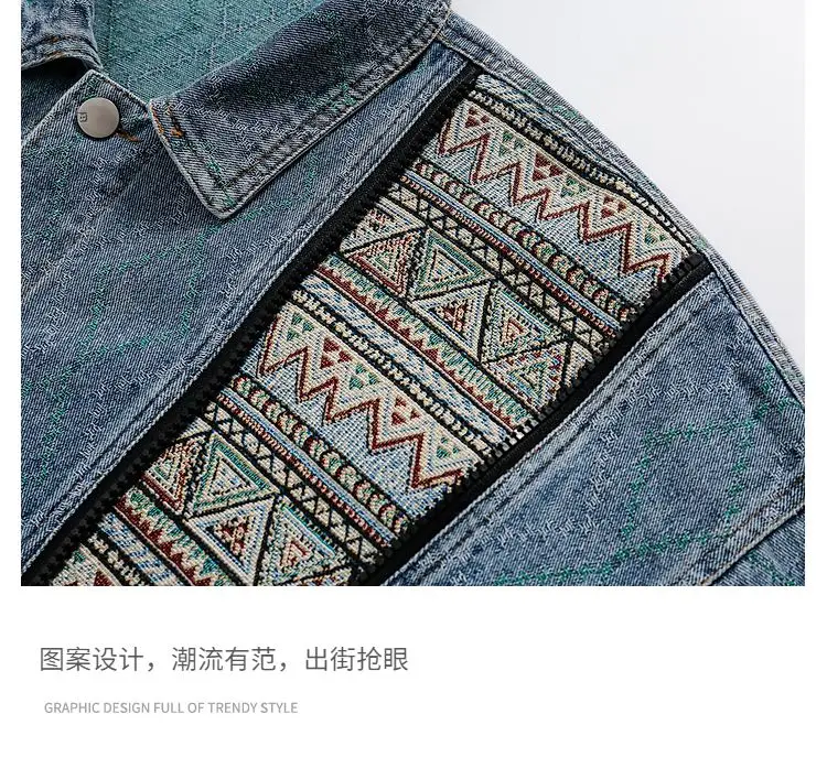 American Vintage Denim Jacket for Men Spring Heavy Industry Loose Letter Embroidery Coat Unisex Varsity Casual Baseball Outwear
