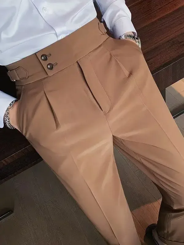 High-waisted Slim-fit Vintage Solid Color Straight-leg Trousers For Men Autumn Business Casual Long Pants