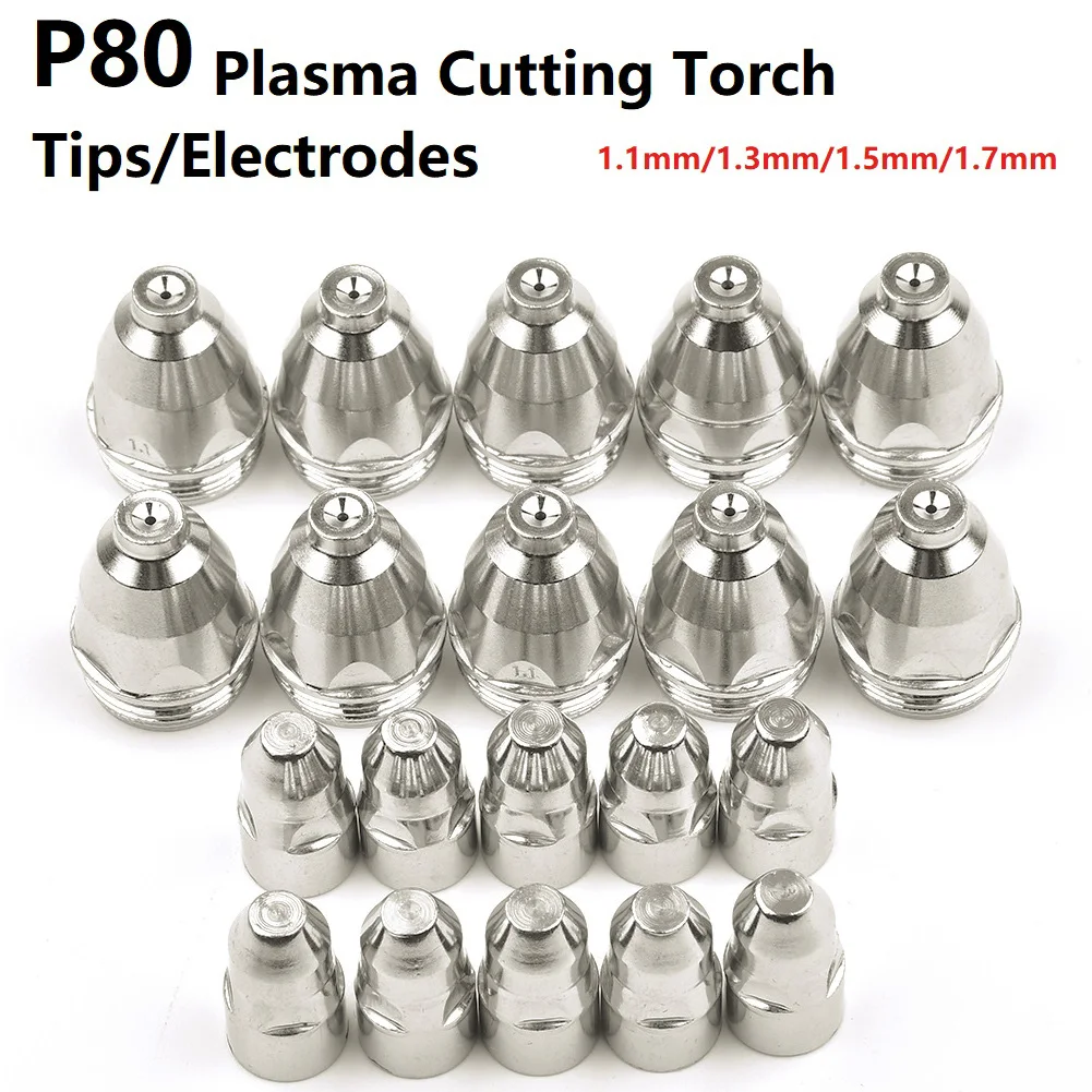 20pcs Premium 60-100A P80 Plasma Cutting Electrodes Nozzles CNC Cutter P80 Plasma Torch Consumable Tips 1.1 1.3 1.5 1.7mm