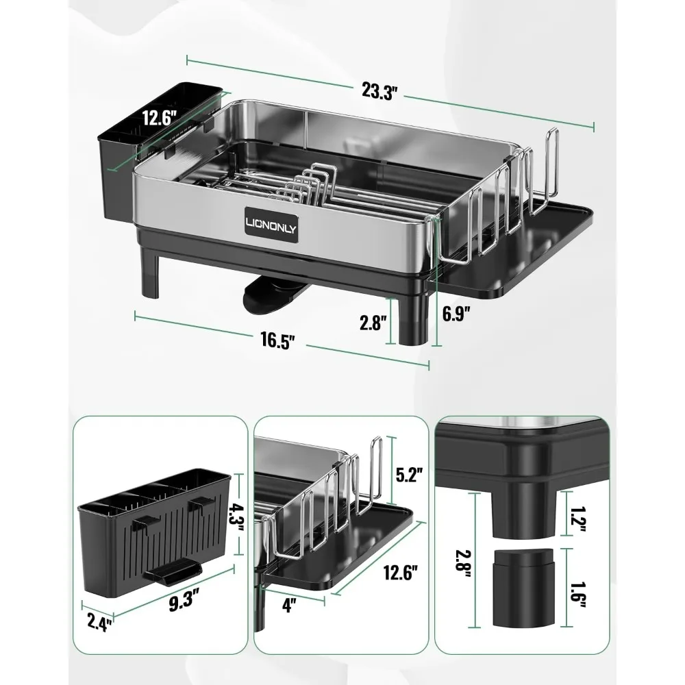 Dish Drying Rack, Premium 304 Stainless Steel Dish Racks for Kitchen Counter, Drainer & Drainboard Set with Adjustable Spout 2