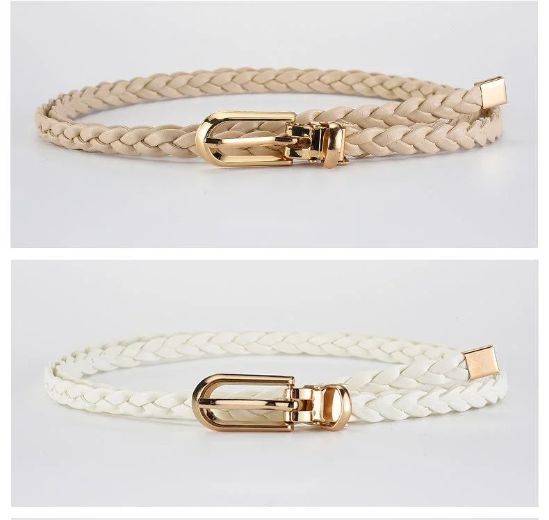 Nuova cintura intrecciata decorativa annodata in stile coreano alla moda da donna, piccola cintura color caramella, cintura con fibbia a clip semplice e personalizzata_voghion.com