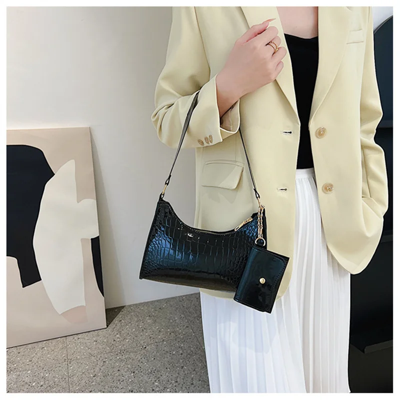 

Retro Alligator Pattern Small Shoulder Bags for Women 2023 Casual PU Leather Solid Color Underarm Bags Female Totes Handbags