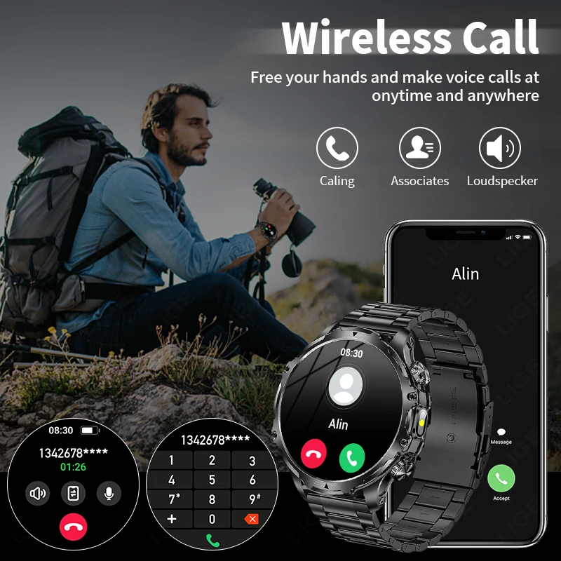 LIGE Military 700mAh Men Outdoor Sports Smart Watch 1.9inch 416*416 Ultra HD Screen Bluetooth Call Waterproof Health Smartwatch