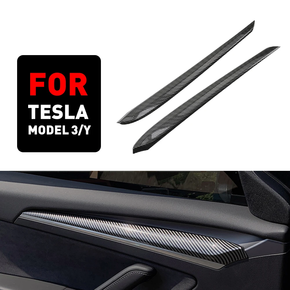 Carbon Fiber ABS Car Door Side Trim Cover Front Dashboard Cover Sticker  Interior Modification Accessories For Model 3/Y LKT114