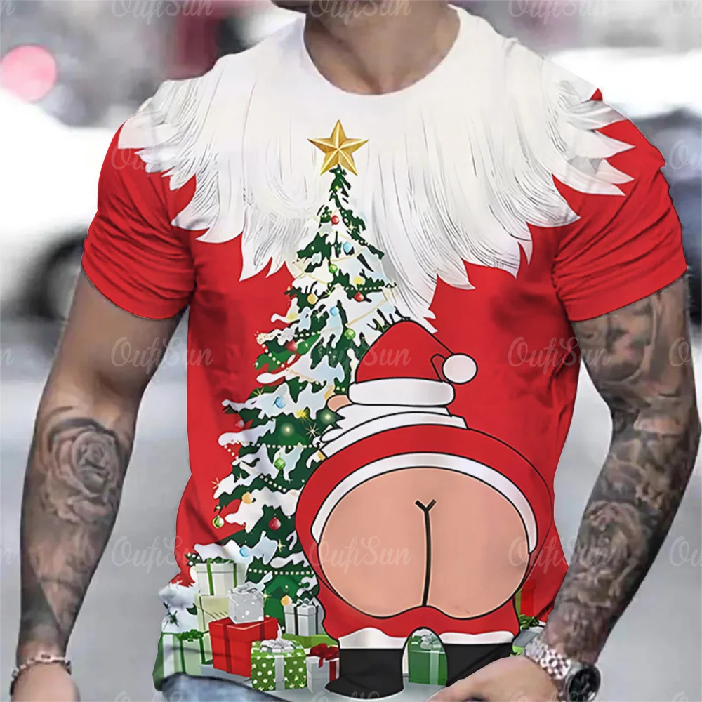 

Men's Christmas O-Neck Shirts Funny 3d Print Male Short Sleeve T Shirts Oversized Summer Man Tees Tops Holiday Casual Clothing