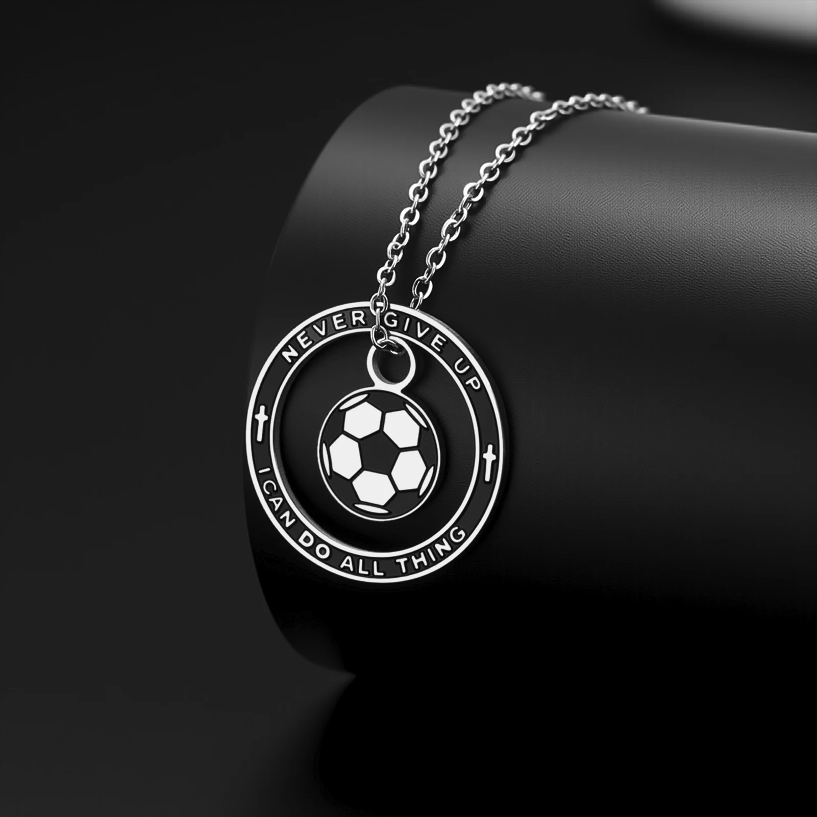 Kkjoy Edelstahl Fußball Basketball Halskette Nie Aufgeben Inspirierender Glaubensschmuck Sportgeist Fan Sportstil Geschenk – Detail 3