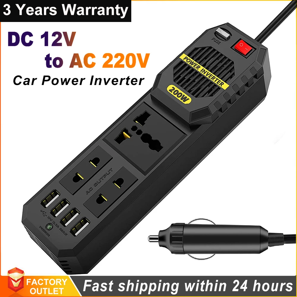 200w Car Power Inverter Dc 12v To Ac 220v Cigarette Lighter Plug
