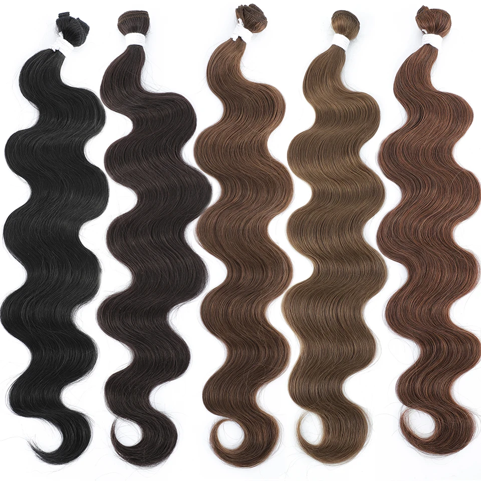 

Brown Body Wave Hair Bundles Deals Synthetic Natural Weaving Hair Extensions For Black Women Ombre Black Long Hair