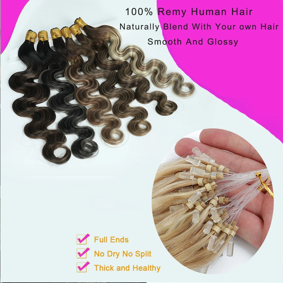 Wavy Micro Loop Ring Human Hair Extensions 50 Strands