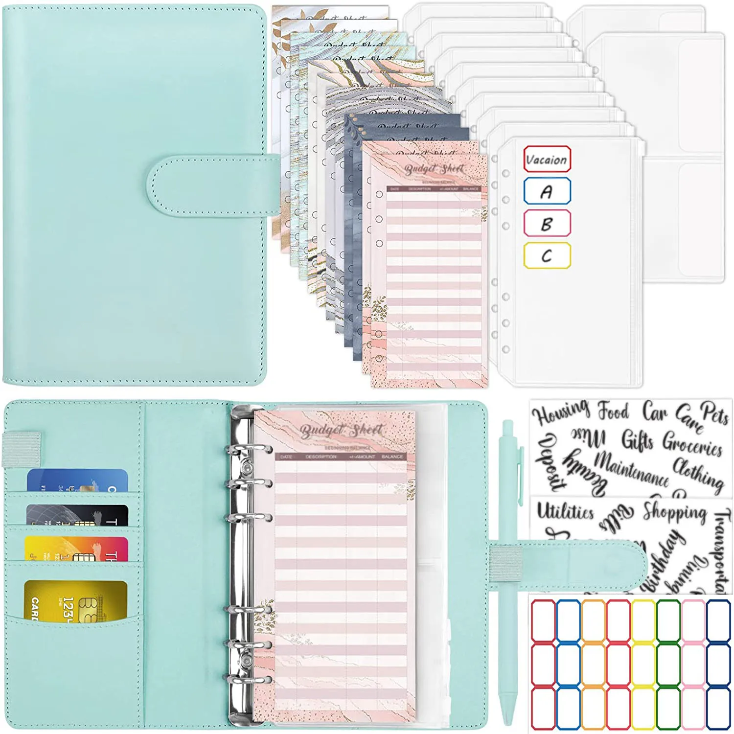 A6 Budget Binder Notebook Personal Budget Planner Organizer, Money Saving Cash Envelopes for Budgeting and Finances Management