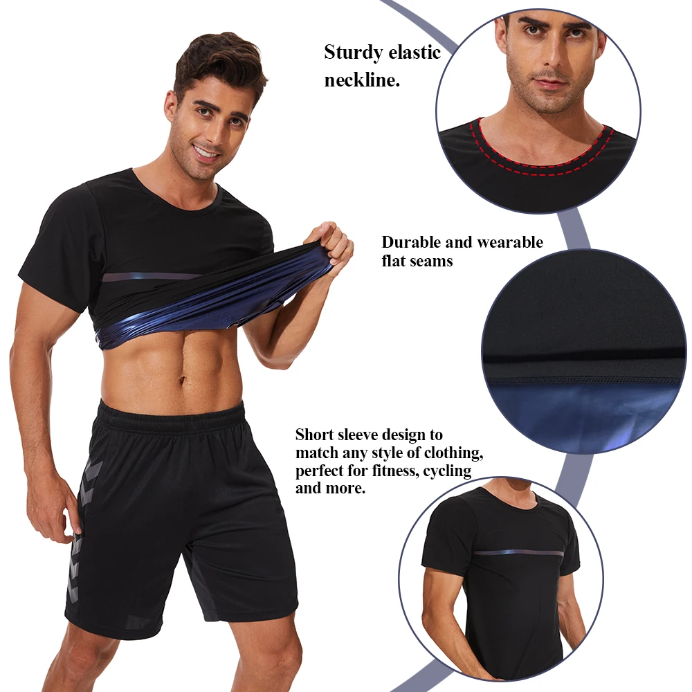LAZAWG Men Sauna T-Shirt  Short Sleeve Sweat Top for Everyday Weight Loss Workout Rapid Sweating Body Shaper Fitness  Sport Gym