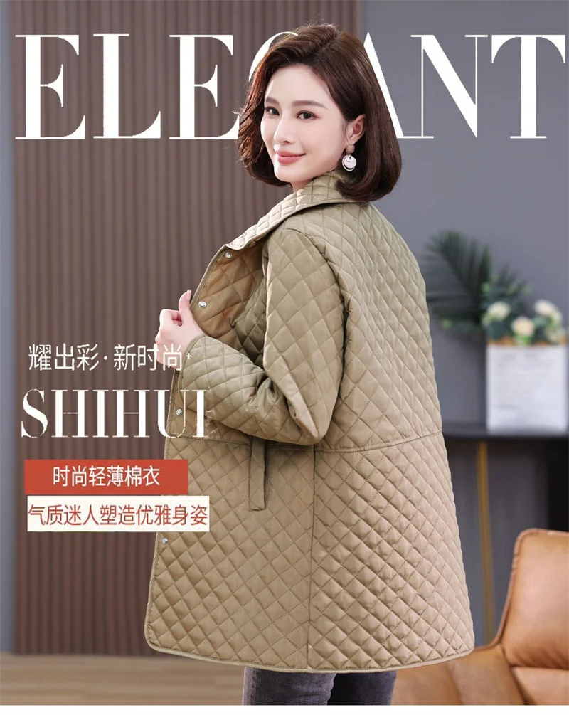Medium to Long Lightweight Cotton Jacket for Women Autumn Winter Middle-aged Elderly Cotton Jacket for Women Small Cotton Jacket