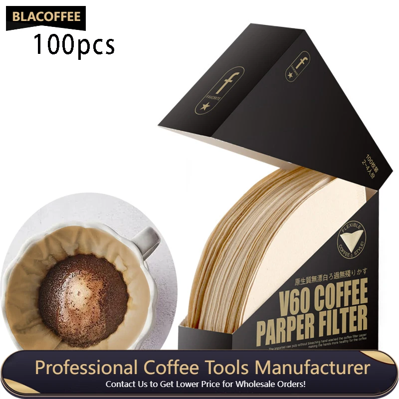 

Coffee Filter Paper 100Pcs/Bag Wooden Original Hand Drip Paper Kitchen Office Tools Screening Bag Espresso Coffee Filters