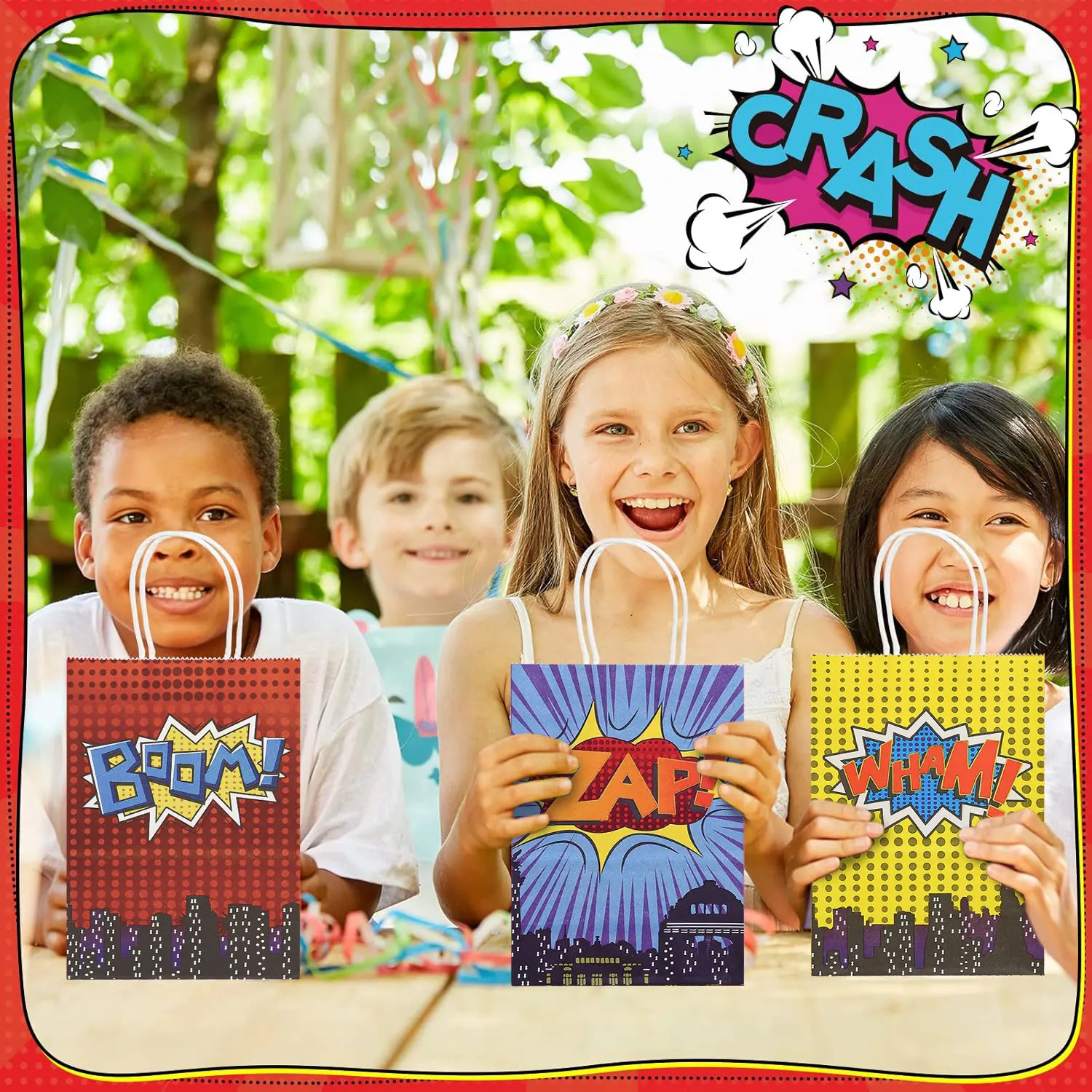 24 Stück Hero Party-Geschenktüten mit 3 verschiedenen Arten, Comic-Kraftpapiertüten für Geburtstagsparty-Zubehör, Babyparty-Dekorationen – Detail 1