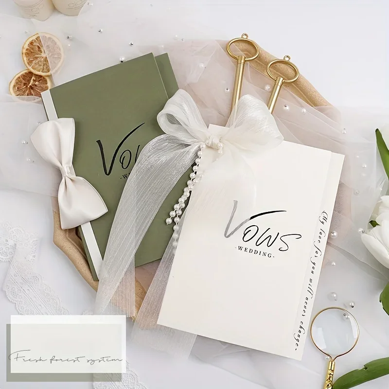 Romantic Wedding Vow Renewal Kit for Couples-2pcs Set with Bride Groom Confession Books Love-Themed Cards Matching Pens