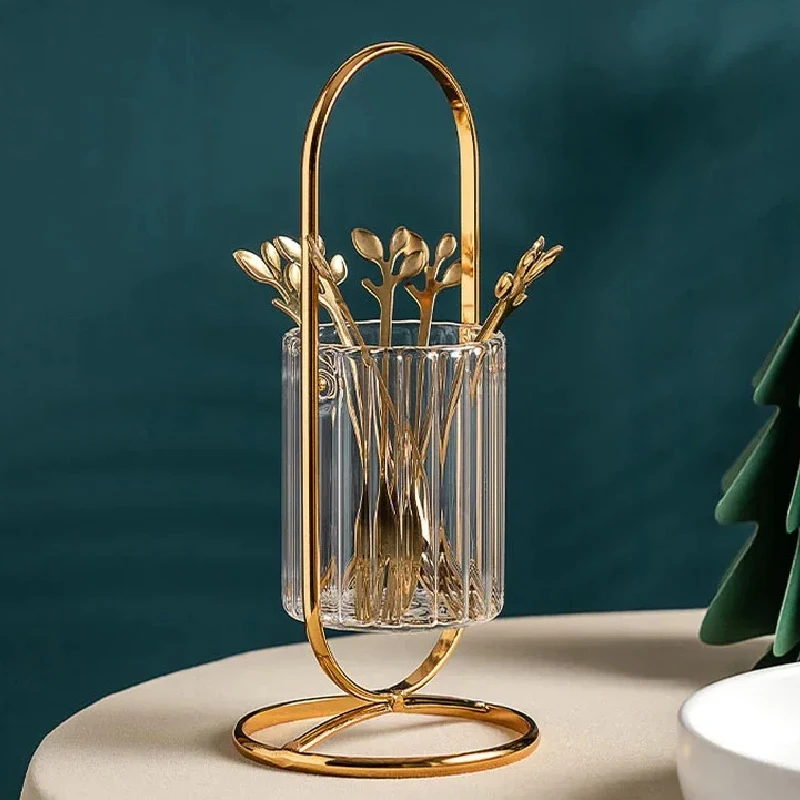 

Household Gold Frame Fork Storage Stainless Steel Small Spoon Chopstick Storage Box Dining Table Kitchen Home Decoration