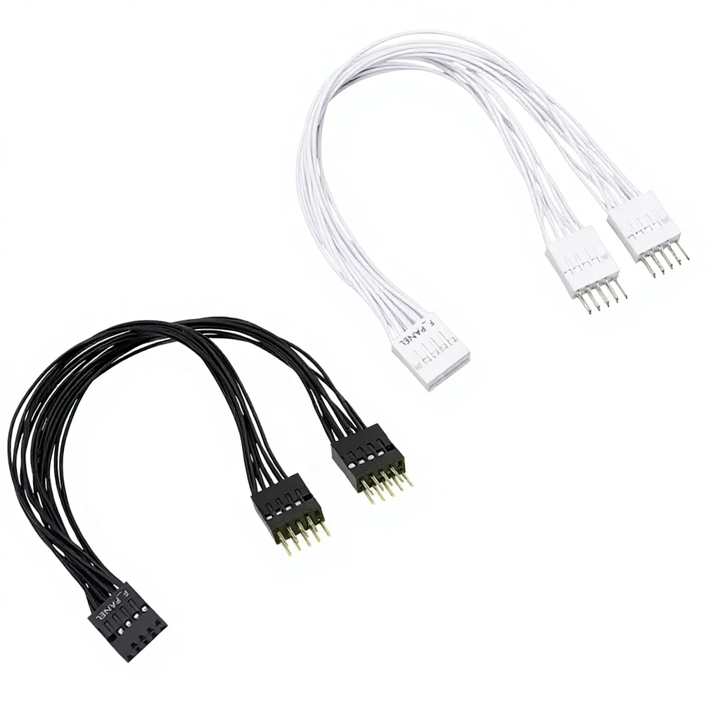 Angitu MB 9Pin F_PANEL 분배기 스위치 점퍼 검정 흰색 9P 2xMale-여성 연장 케이블 컴퓨터 9P 전원 켜기 제어 케이블