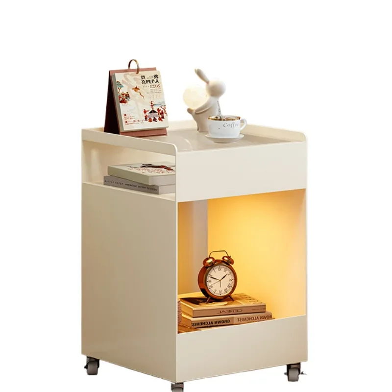 *Bedside Cabinet Small Simple Modern Mobile Creative Shelf Home Bedroom Children's Simple Wrought Iron Cream Wind