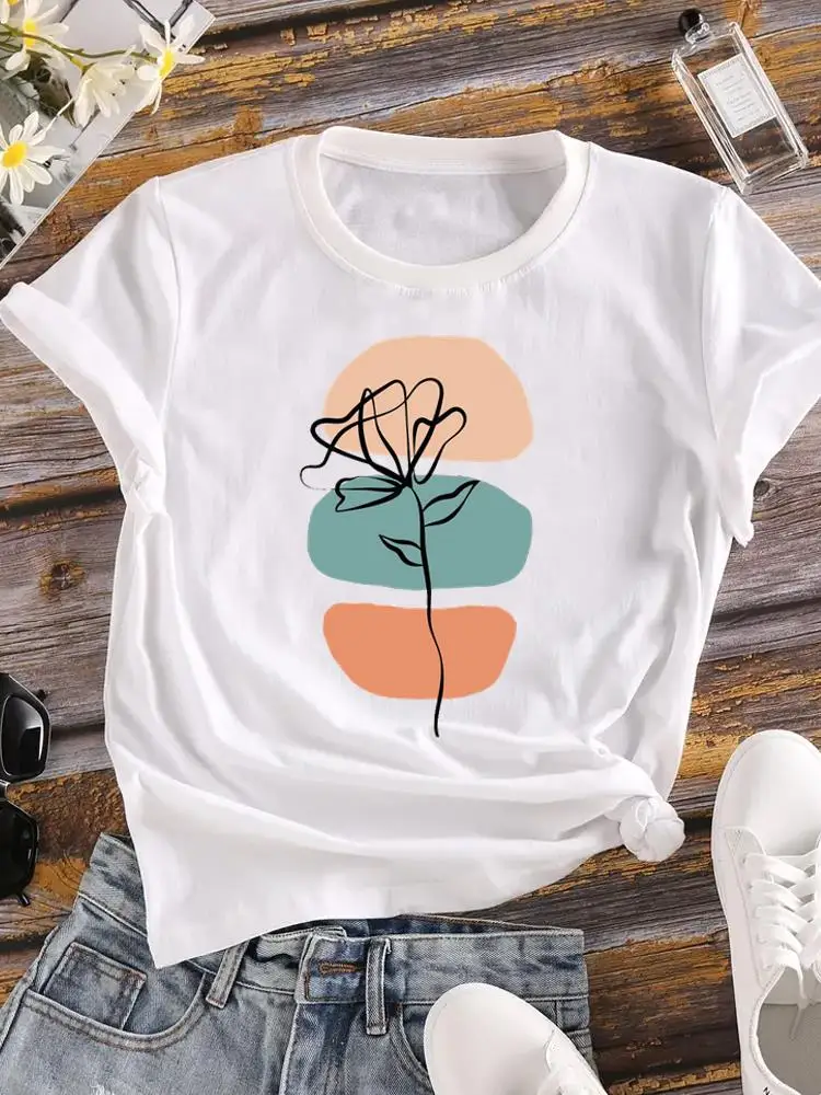 

Clothes Graphic T-shirt Women Female Print Top Fashion T Shirt Lovely Watercolor 90s Flower Short Sleeve Ladies Clothing Tee