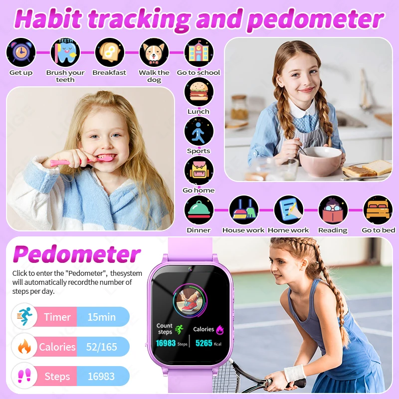 LIGE Kid Digital Smart Watch Student Children LED Flashlight Audio Stories Video Camera Puzzle Game Smartwatch Boys Girls Clock