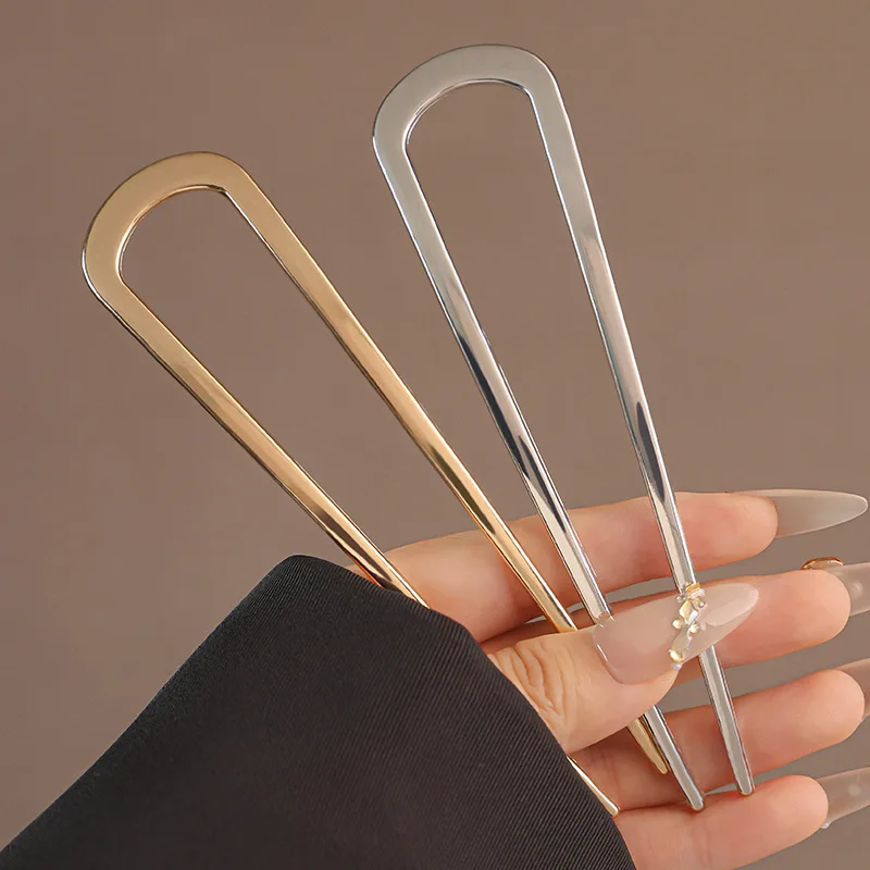 Elegant U-Shaped Hair Sticks Alloy Long Thick Hair Updo Bun French Hairpin Hair Accessories for Women Girls