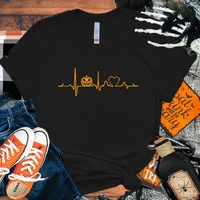 Halloween Pumpkin Heartbeat Print T Shirt Short Sleeve O Neck Loose Women Summer Cool Tshirt Ladies Tee Shirt Tops Clothes