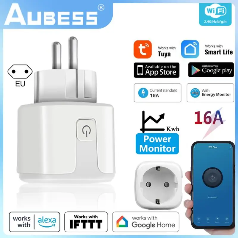 AUBESS Tuya WIFI Smart Socket 16A Work with Alexa Google Home Yandex