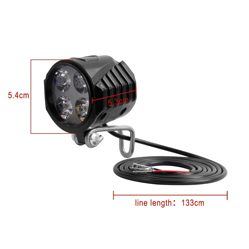 2-in-1-Scheinwerfer für E-Scooter, Elektroroller, 4 LEDs, 36 V, 48 V, 60 V, Warnung, helle Lampe, langlebig, modifiziertes 12-W-Frontlicht mit Hupe – Detail 17