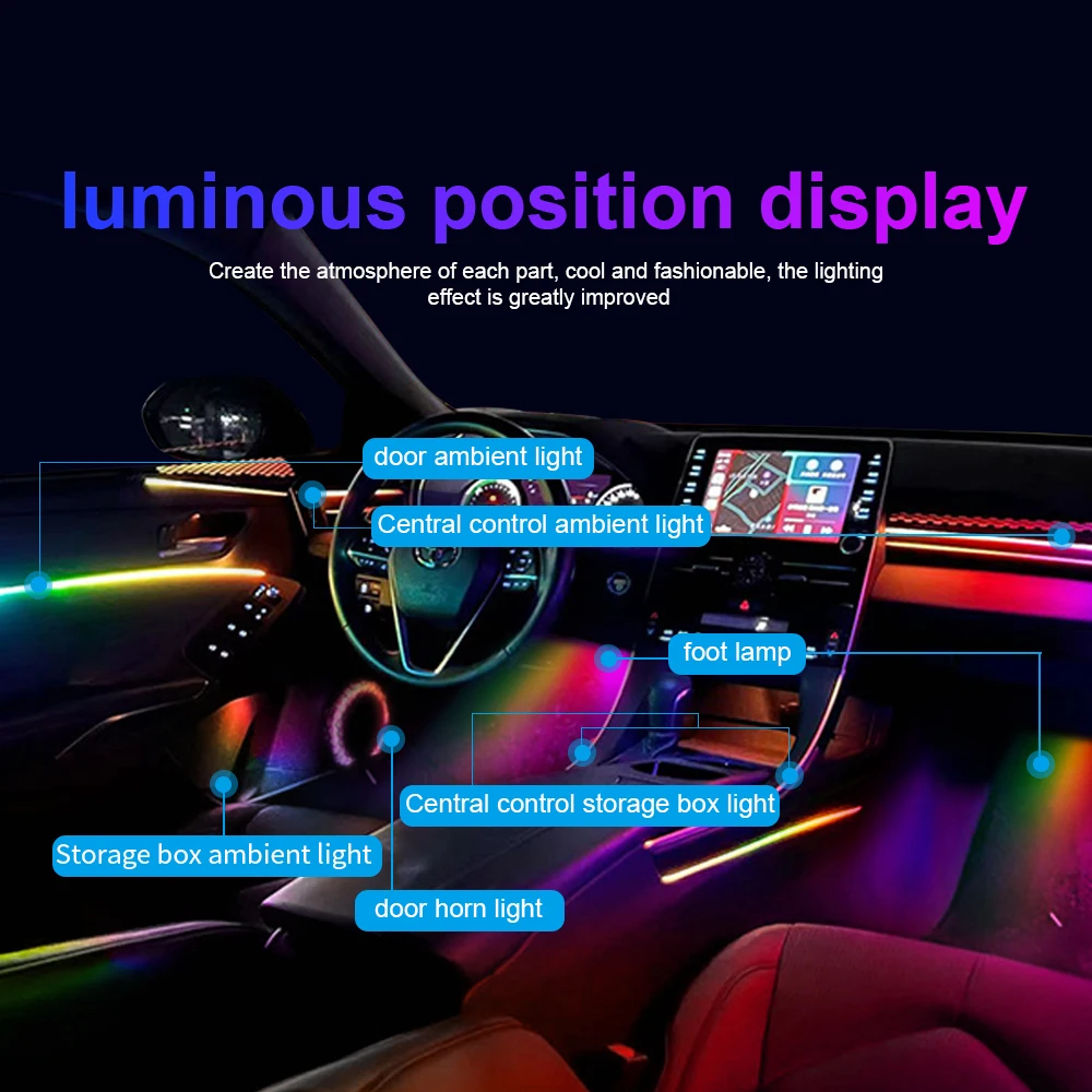 18/22 In 1 Led Auto Ambient Streamer Symfonie Strip Kit Rgb 213 64 Kleuren Regenboog Interieur Dashboard Acryl Decoratieve Verlichting 12V