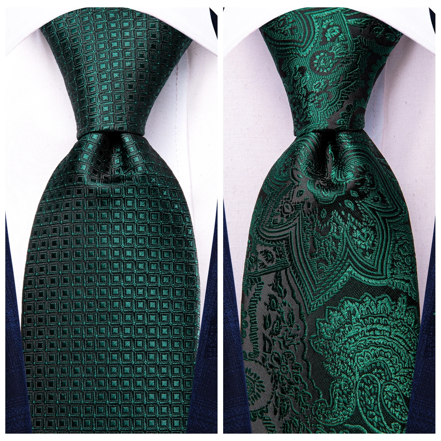Paisley Dunkelgrün-Schwarz Elegante Herrenkrawatte mit Einstecktuch und Manschettenknöpfen für Smoking, Klassische Luxus-Seidenkrawatte für Männer