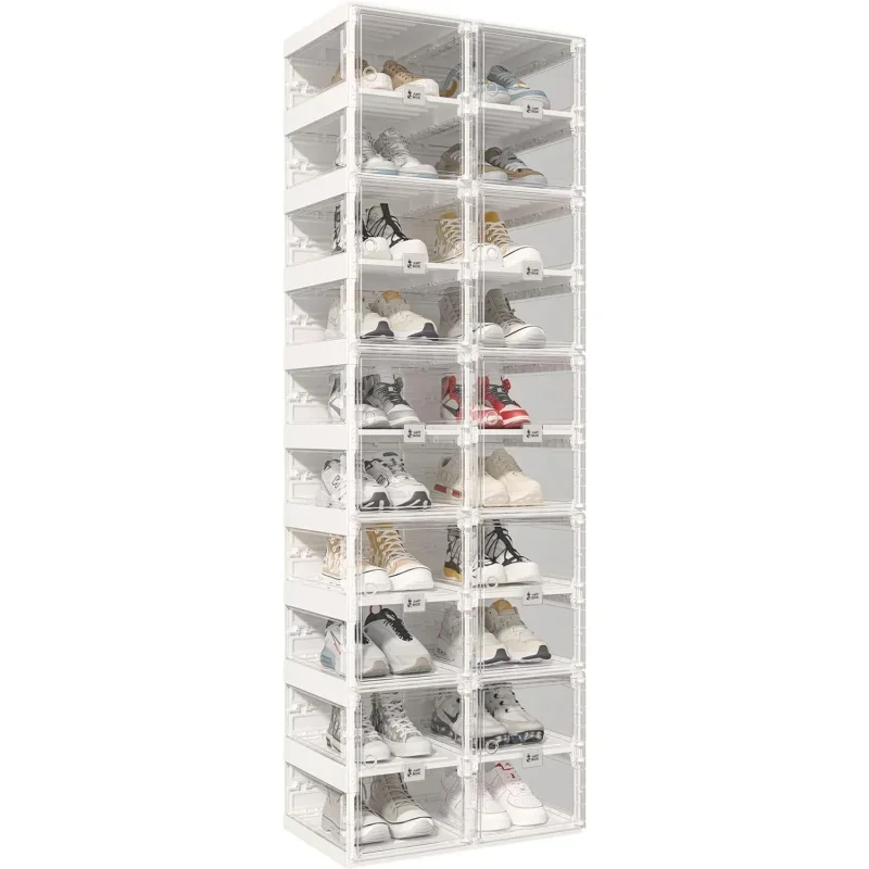 

Foldable Shoe Rack,Shoe Organizers for Closet Plastic Shoe Storage Box Space Saving for Entryway, Large Sturdy Stackable Sneaker