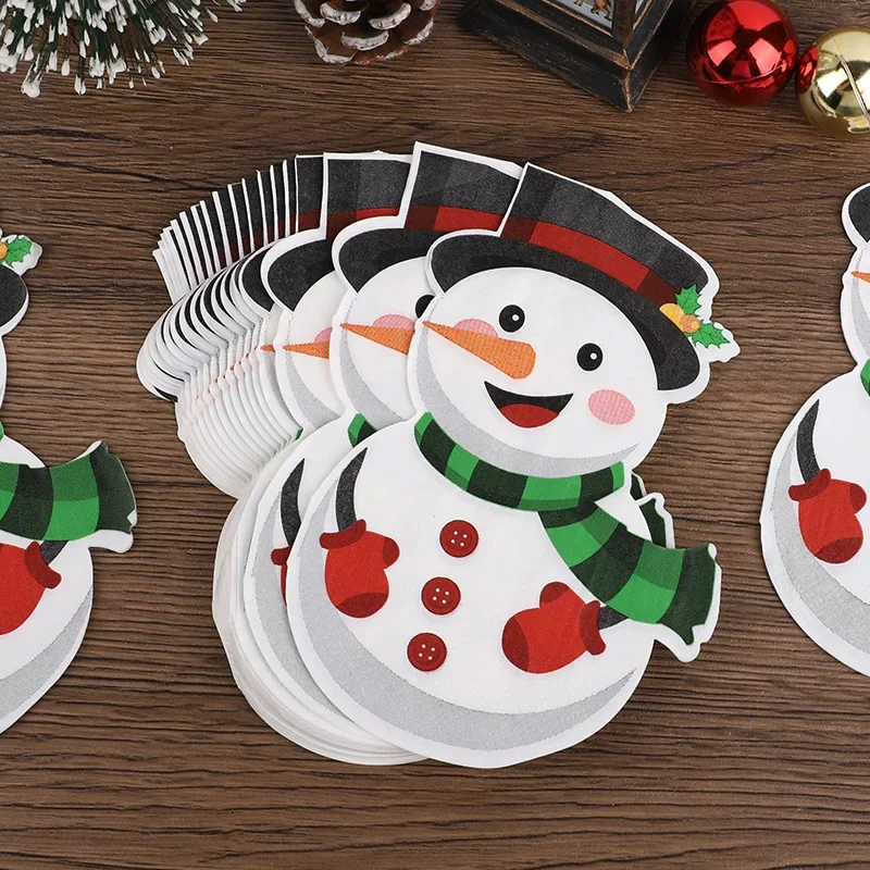 20–100 Stück Weihnachts-Einweg-Papierservietten, niedliche Schneemann-Taschentücher, 2025, Weihnachtsfeier, Zuhause, Tischdekoration, Lieferungen, Neujahr – Detail 7