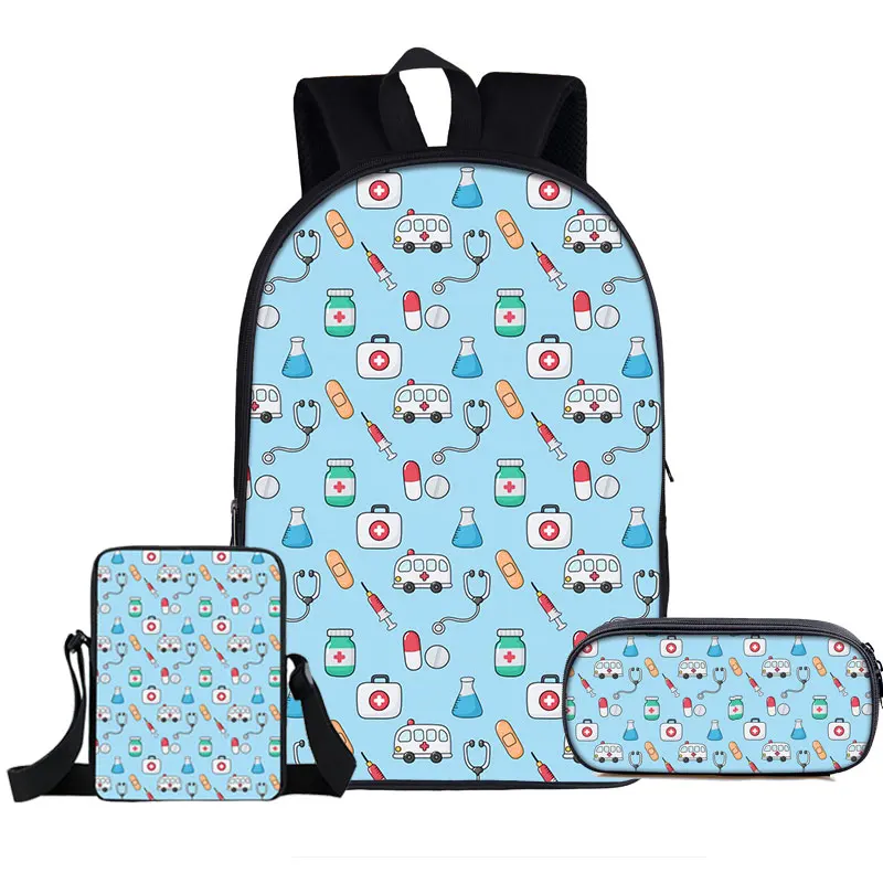 Harajuku Classic Nurse Heart 3pcs/Set Backpack 3D Print School Student Bookbag Travel Laptop Daypack Shoulder Bag Pencil Case