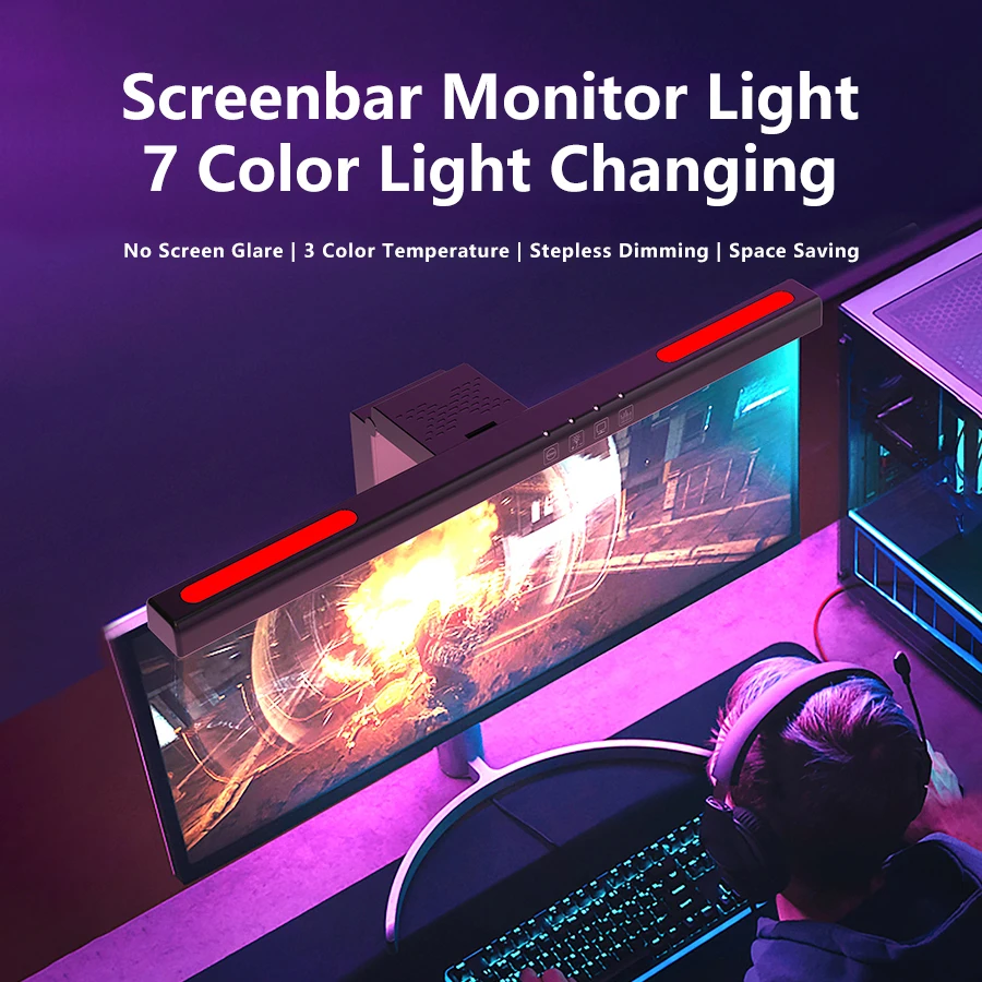 USB-Powered LED Desk Lamp with Stepless Dimming and Screen Hanging Design