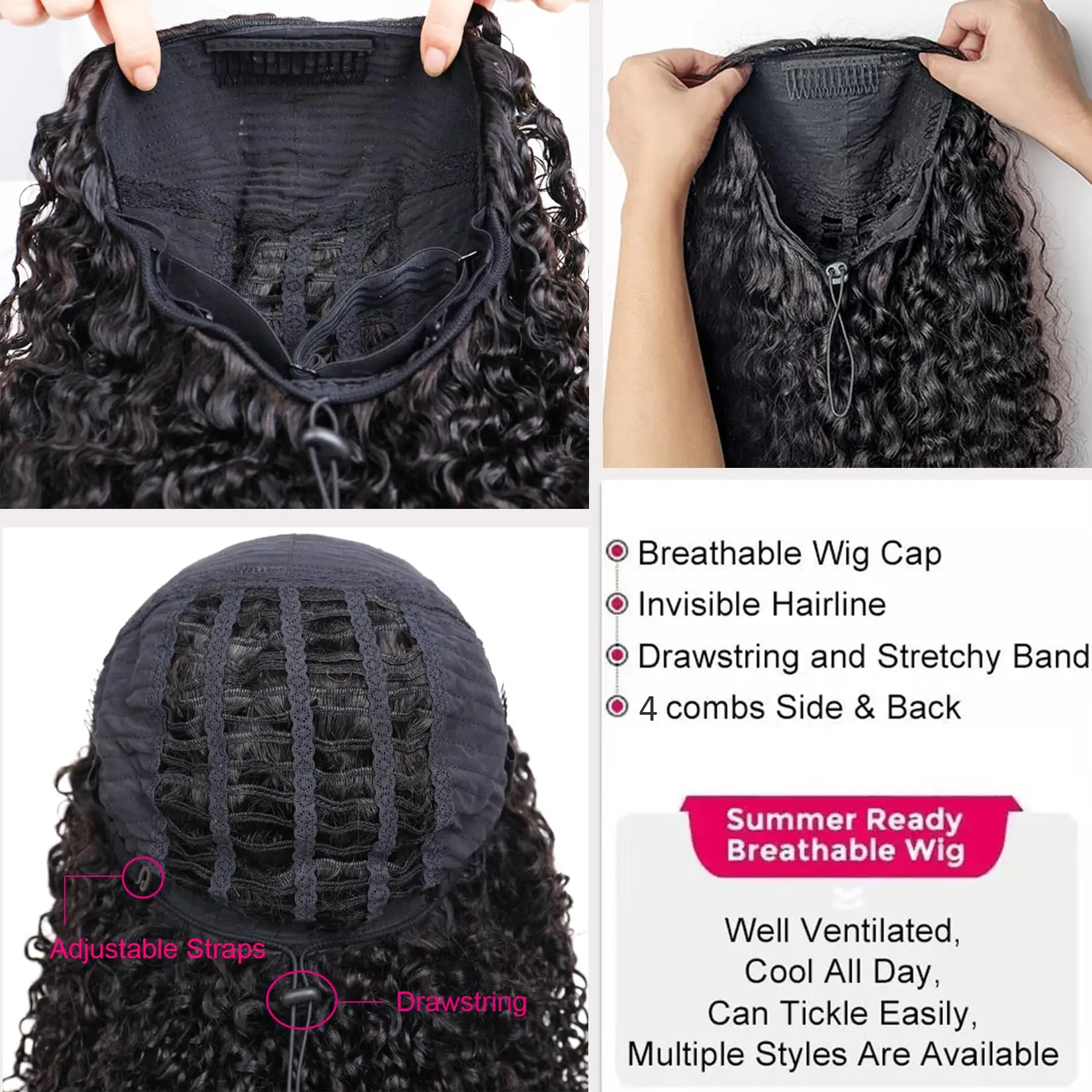 250% 3 In 1 Half Wigs Human Hair Burmese Kinky Curly Glueless Wig Burmese Natural Curly Adjustable 3/4 Half Wig For Women