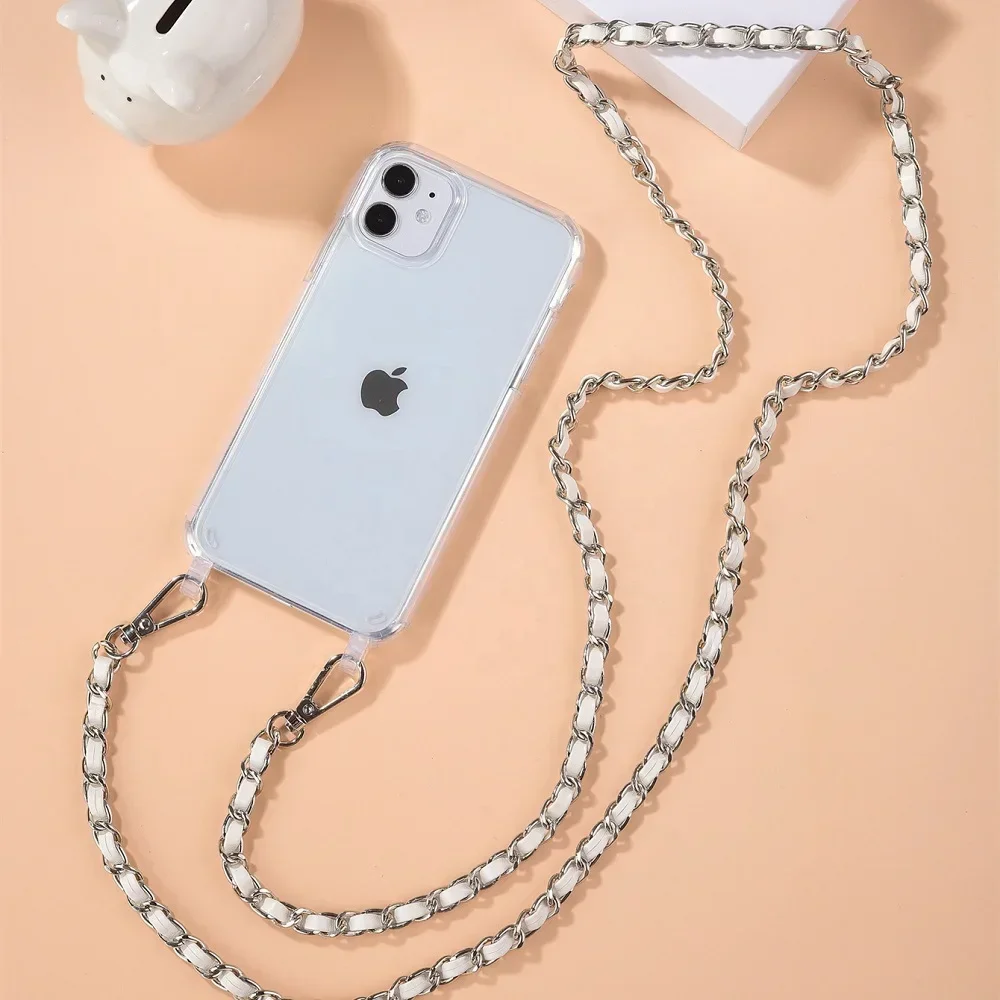 Luxury Pearl Chain Crossbody Shockproof Acrylic Phone Case with Lanyard Cover