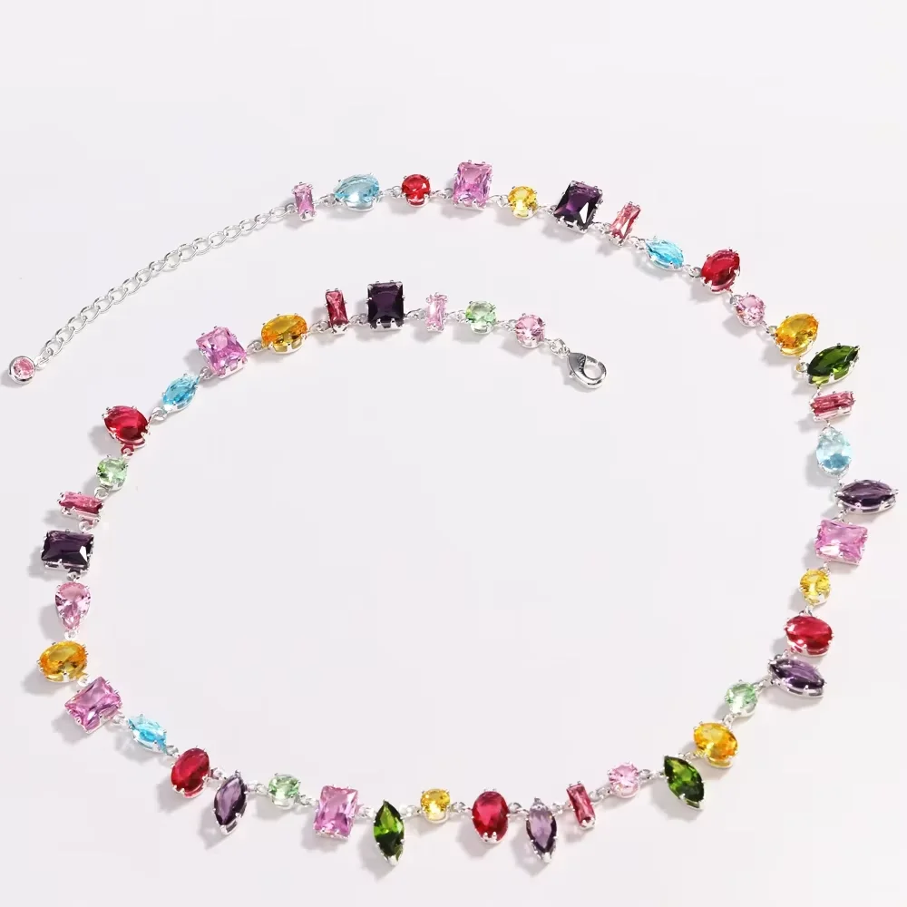 Luxury Colourful Crystal Zircon Necklace for Women Fashion Party Jewelry Accessory Ladies Elegant Zircon Jewelry - 6