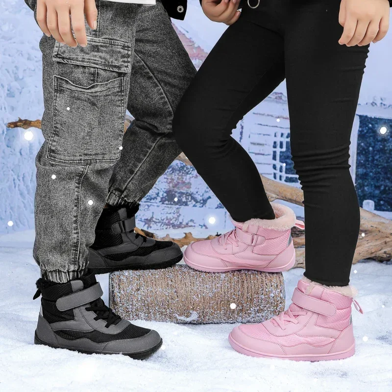 Kids Barefoot Boots Wide Width Waterproof Winter Fur Lined Shoes for Boys Girls Cold Weather Children Outdoor Fashion Sneakers Children Boots Casual Shoes