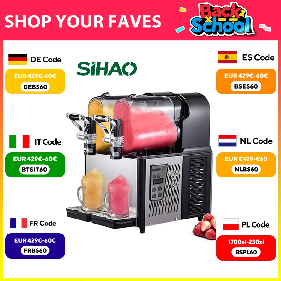  Macchina per granitore commerciale SIHAO da 340 W con doppi serbatoi da 3 litri e controllo della temperatura - Macchina per bevande ghiacciate per caffetterie, fast food 